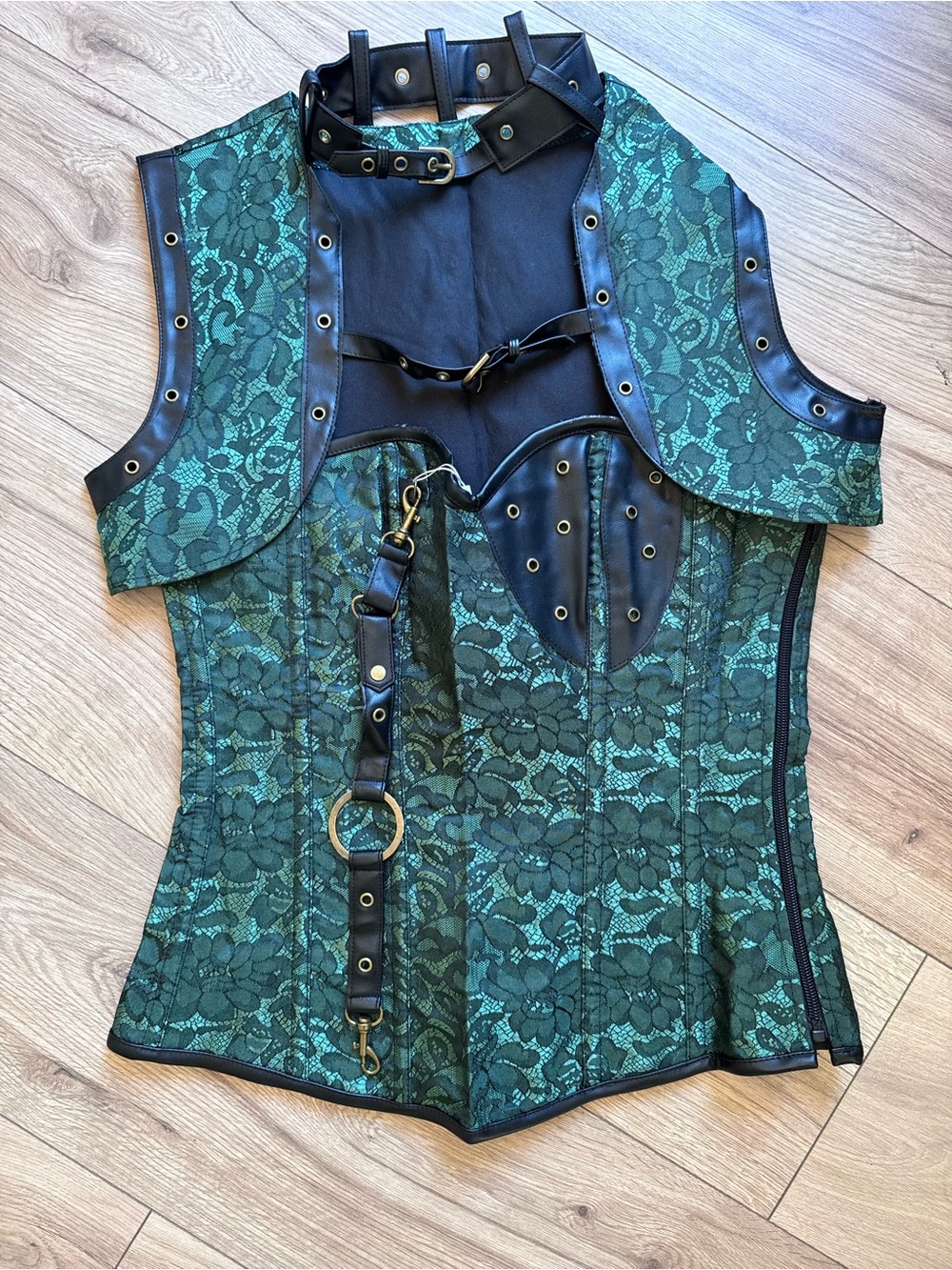 Charmian STEAMPUNK Brocade and Faux Leather Corset Bustier XL